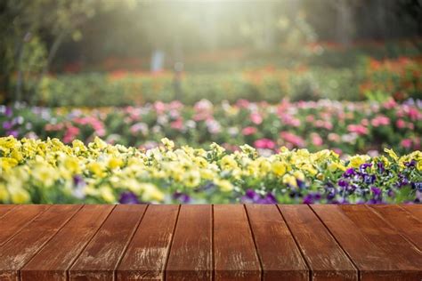 Mesa De Madera Sobre Fondo Borroso Del Parque Foto Premium