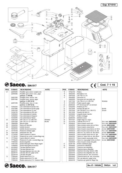 Saeco SIN 017 Coffee Machine Service Manual Repair Schematics