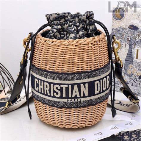 Dior Wicker Bucket Bag In Blue Oblique Jacquard And Natural Wicker 2021