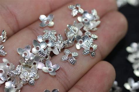 25 Pcs Shiny Silver Tone Metal Flower Bead Caps 8 Mm Silver Etsy