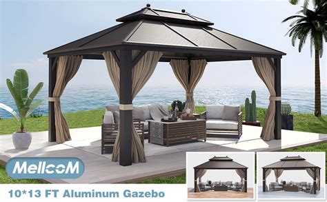 MELLCOM 10 X13 Hardtop Gazebo Galvanized Steel Outdoor Gazebo Canopy