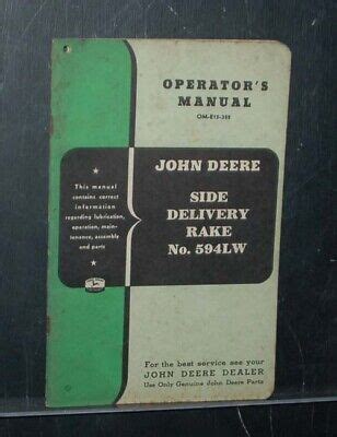 Original John Deere Model 594LW Side Delivery Rake Operator S Manual OM