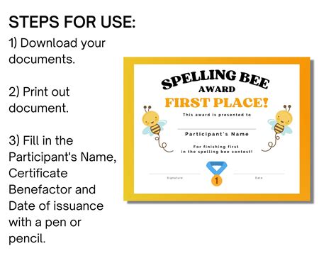 Spelling Bee Certificate Printable Spelling Bee Award - Etsy