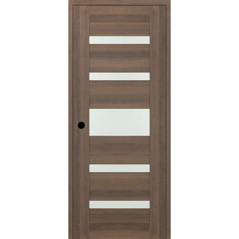 Belldinni Vona 07 05 Diy Friendly 32 In X 80 In Right Hand Frosted Glass Pecan Nutwood Wood