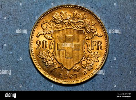 Swiss Francs Vreneli Gold Coin From Showing Helvetia Stock