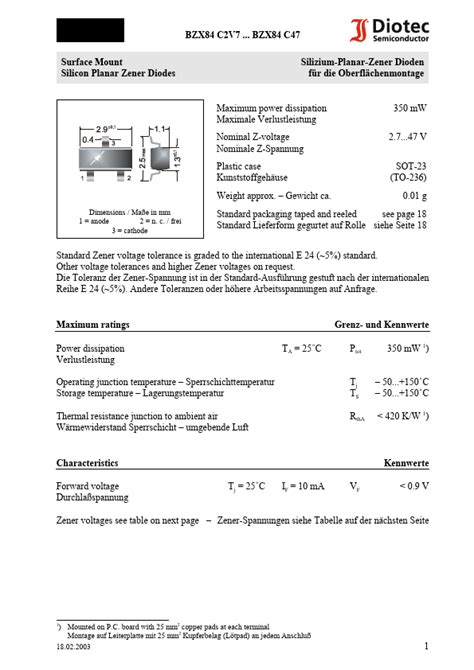 Bzx C Datasheet Surface Mount Silicon Planar Zener Diodes