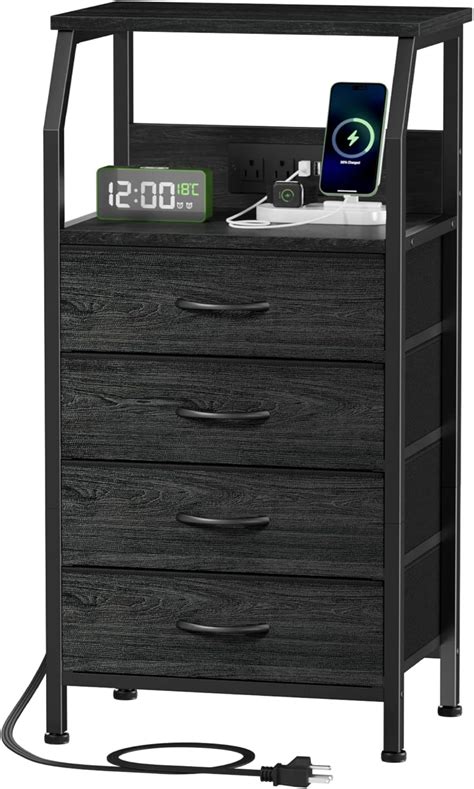 Amazon Furnulem Night Stand With Charging Station 4 Drawer