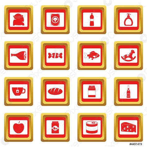 Shop Navigation Foods Icons Set Red Stock Vector Crushpixel