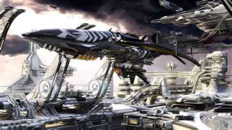 Futuristic Space Vessel And Port Sci Fi Wallpaper Concept Art