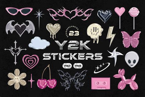 Y2k Metallic Sticker Illustrations Set Design Cuts Y2k Stickers