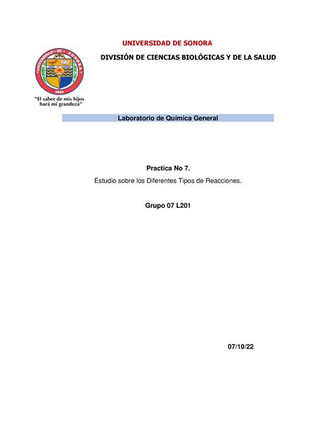 Reporte 7 lab química general UNIVERSIDAD DE SONORA DIVISIN DE