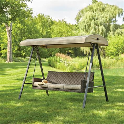 Hampton Bay Plaistow 3-Person All Weather Wicker Patio Swing with ...