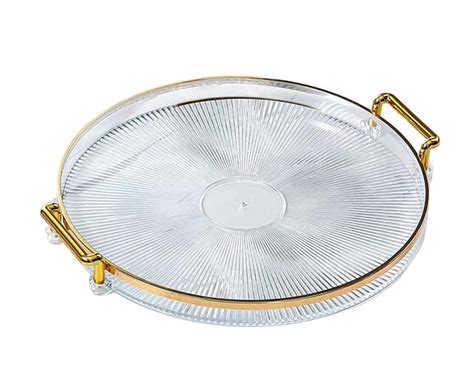 Clear Minimalist Round Serving Tray with Gold Handle Decor Tray - 30cm ...