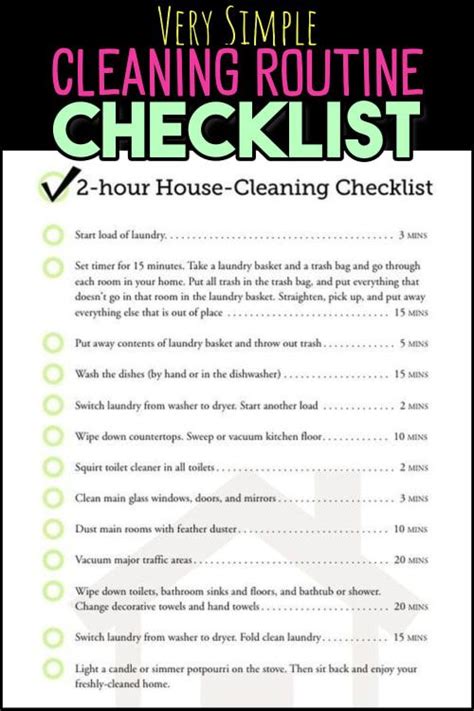 The Cleaning Routine Checklist Is Shown In Black And White With Green