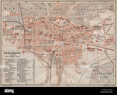 KARLSRUHE antique town city stadtplan Baden Württemberg karte 1892