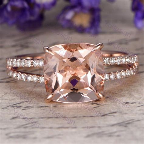 K Rose Gold Morganite Engagement Ring Split Shank Diamond Etsy