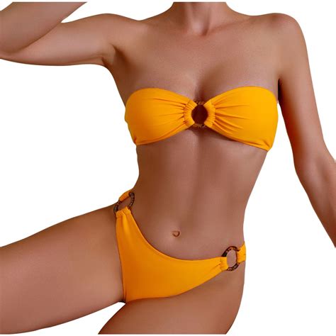 Wreesh Womens Two Piece Swimsuit Bandeau Bikini Sets High Cut Bikini