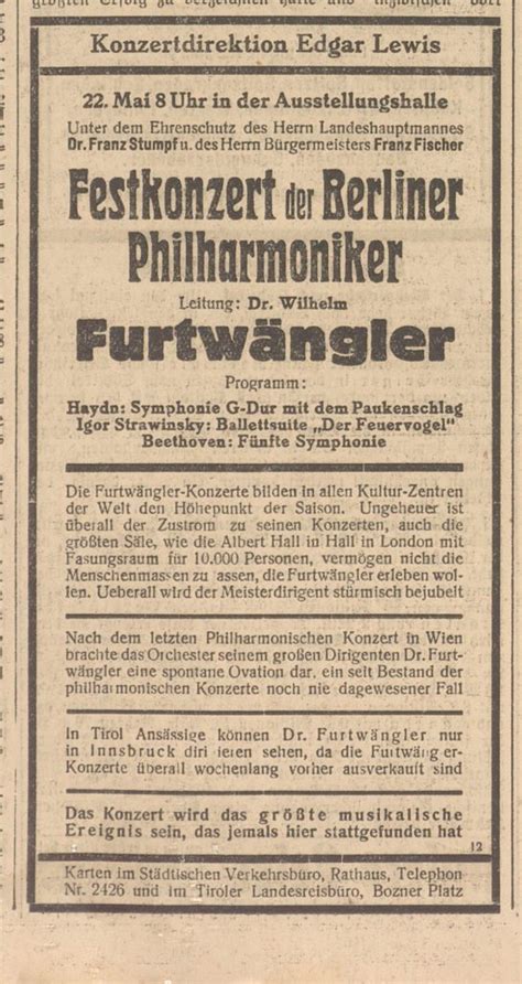 Wilhelm Furtwängler dirigiert in Innsbruck Innsbruck erinnert sich