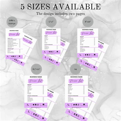 Price List Template Editable Printable Price Sheet Hair Etsy Uk