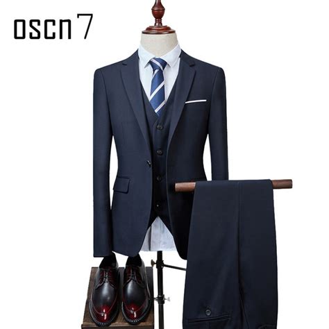 Oscn Pcs Solid Suit Men Slim Fit Business Wedding Suits