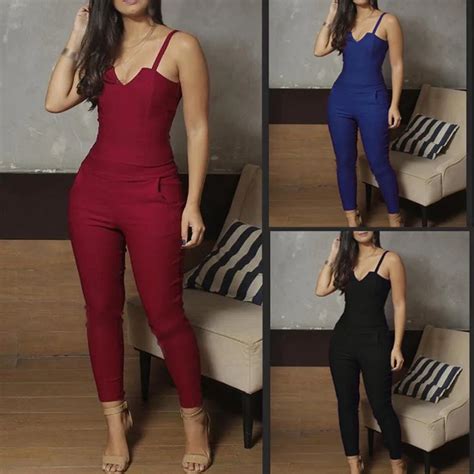 Fashion Elegant Women Slim Jumpsuits Solid Zipper Party Long Jumpsuits V Neck Spaghetti Strap