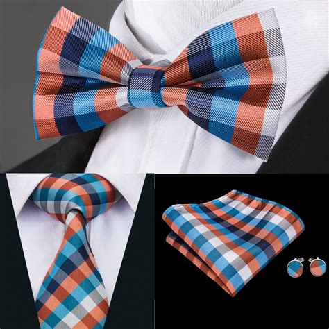 2021 Hi Tie 100 Silk Mens Tie Novelty Plaid Tie With Bowtie Woven With Handkerchief Cufflinks