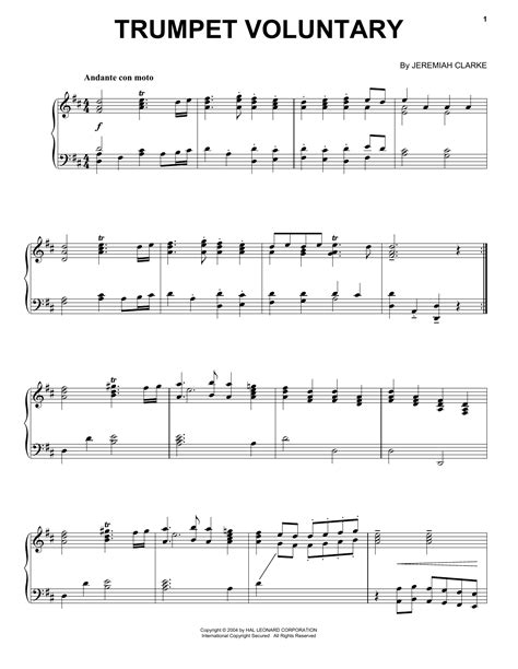 Trumpet Voluntary By Jeremiah Clarke Sheet Music For Piano Solo At