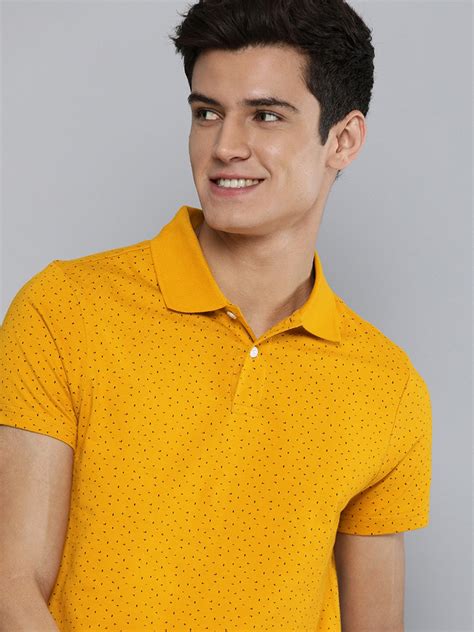 Buy Mast Harbour Men Mustard Yellow Printed Polo Collar T Shirt