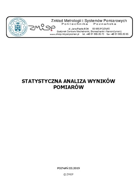 Stat Anal Wyn Pom Instrukcja Statystyczna Analiza Wynik W Pomiar W