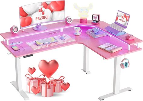 Buy FEZIBO 63 Triple Motor L Shaped Standing Desk With LED Strip