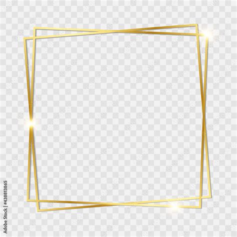 Gold Shiny Glowing Vintage Frame With Shadows Isolated On Transparent