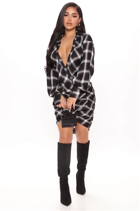 Pretty In Plaid Mini Dress Black White Fashion Nova Dresses