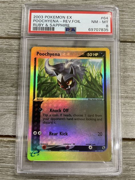 Graded PSA 8 2003 Pokemon Ex Poochyena Rev Foil Ruby Sapphire