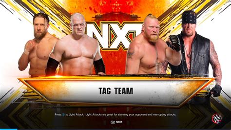 Wwe 2k23 Team Hell No Vs Brock Lesnar And Undertaker Tag Team Match Wwe 2k23 Gameplay Youtube