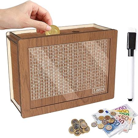 Spardose mit Zähler Ankreuzen Wiederverwendbare Retro Sparbox Holz mit