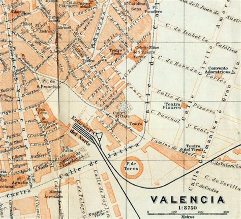 1901 Antique City Map Of Valencia Spain