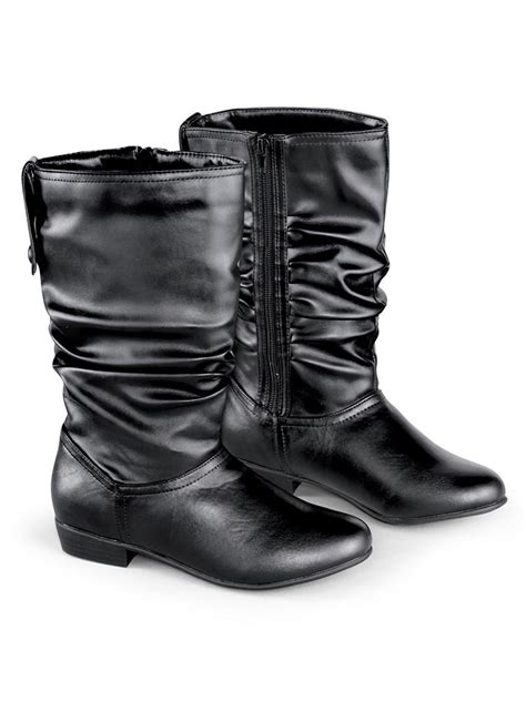 Collections Etc Women S Faux Leather Mid Calf Slouchy Boots Wide Width Black 9