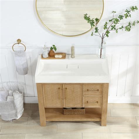 Birch Lane Meuble lavabo simple 35 4 po gris cendré lavé avec plateau