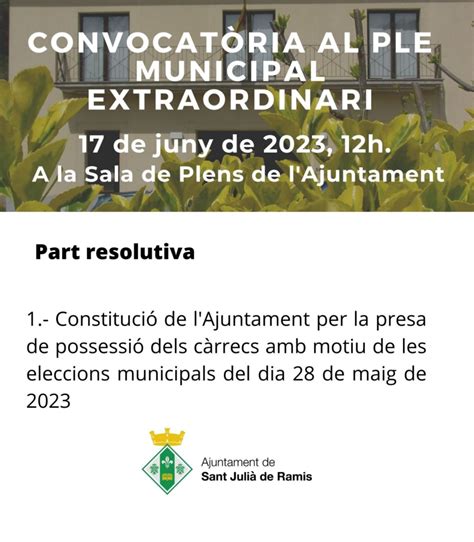 Convocatòria al Ple Municipal Ordinari avui dilluns 11 de novembre a