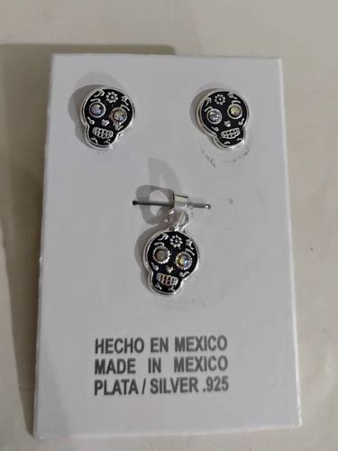 Juego Dije Y Aretes De Calavera Día De Muertos Plata 0 925 Meses sin