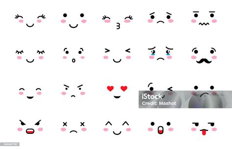 Set Emoji Dengan Suasana Hati Yang Berbeda Emotikon Senyum Imut Kawaii