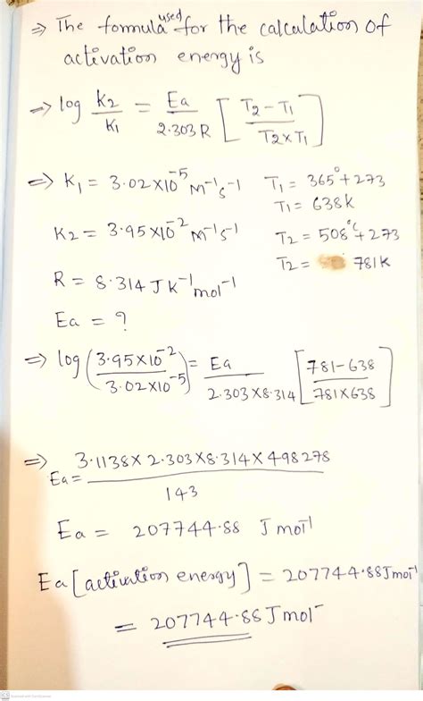 Solved Activation Energy Can Be Determined Experimentally By An