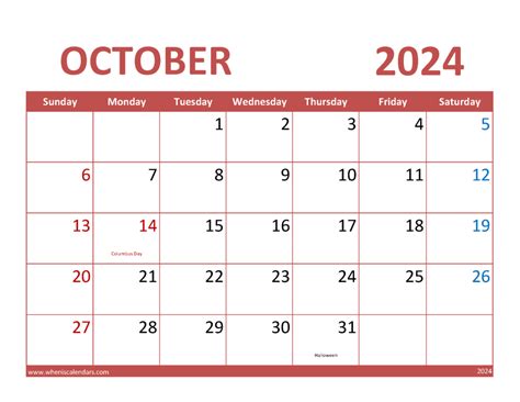 Download Free Oct 2024 Calendar Printable Letter Horizontal O14349