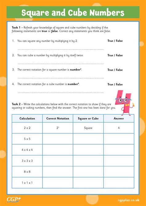 Square And Cube Numbers Year Cgp Plus Worksheets Library