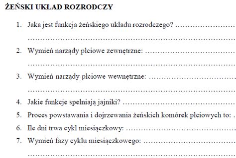 Żeński układ rozrodczy karta pracy Złoty nauczyciel