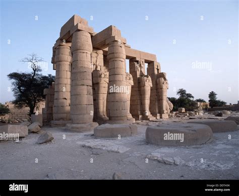 The Ramesseum and the Osiride statues, Luxor (Thebes), Egypt. Artist: Werner Forman Stock Photo ...