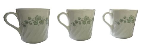 Corning Corelle Callaway Ivy Swirl Coffee Tea Mugs Cups Green Ivy Set