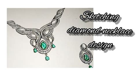 Sketching diamond necklace design. ||| Sketch of diamond platinum ...