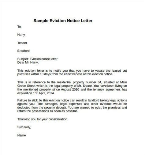 Free Sample Eviction Letter