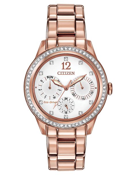 Citizen Ladies Eco Drive Rose Goldtone And Swarovski Crystal Watch in ...